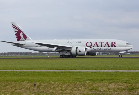 Amsterdam airport schiphol boeing 777 of qatar airways cargo