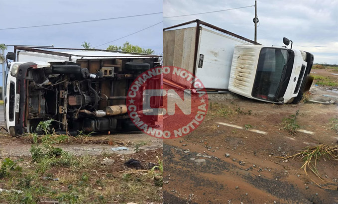 CaminhÂo tomba com a forÇa do vento