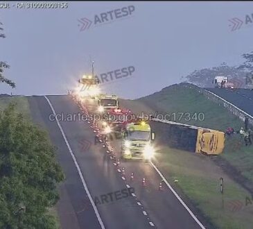 Onibus tomba em rodovia de taquaral artesp