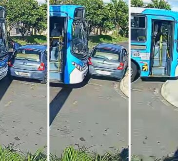 Onibus arrasta carro