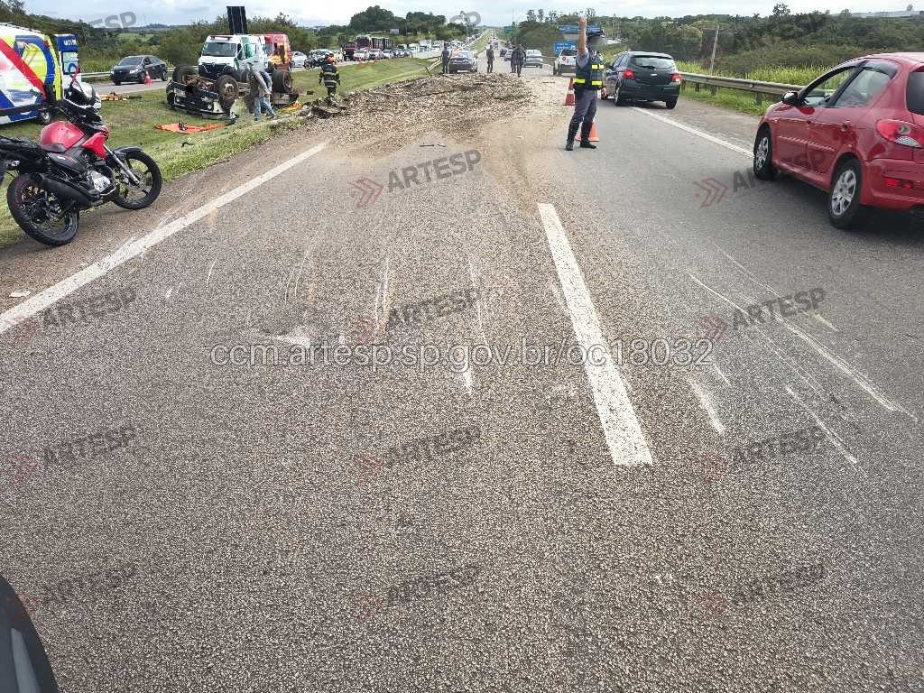 Caminhão com esterco capota em itu