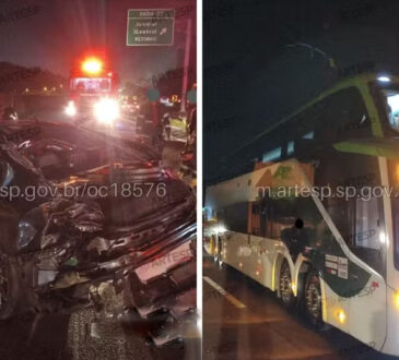 Carro de luxo capota e bate em Ònibus em jundiai