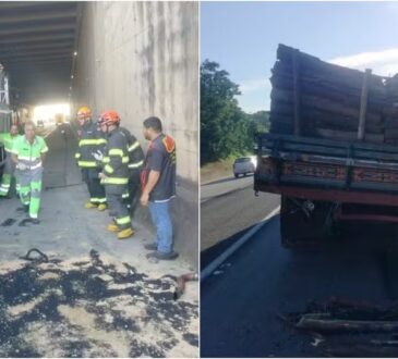Colisão em rodovia cabreuva caminhão lenha