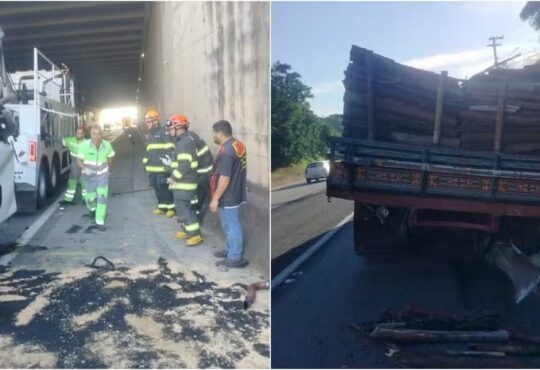 Colisão em rodovia cabreuva caminhão lenha