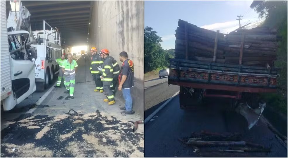 Colisão em rodovia cabreuva caminhão lenha