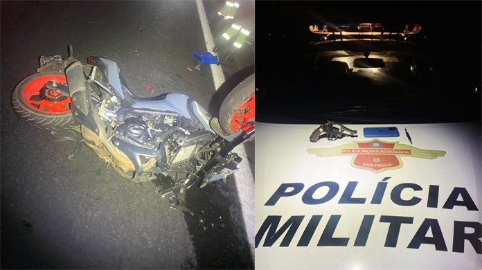 Apos acidente com moto pmr recupera moto e arma