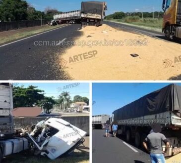 Acidenet com caminhão de soja em americana
