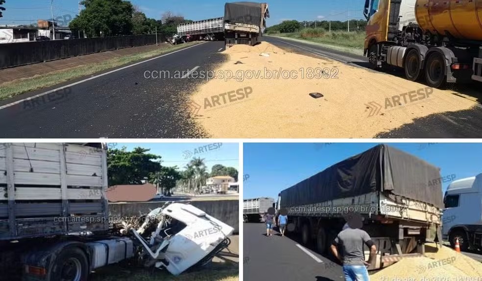 Acidenet com caminhão de soja em americana