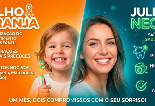 Arte odonto julho laranja e julho neon