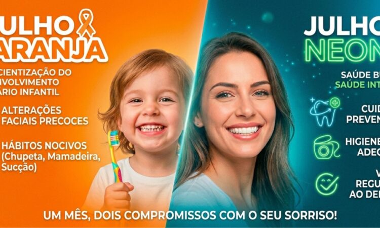 Arte odonto julho laranja e julho neon