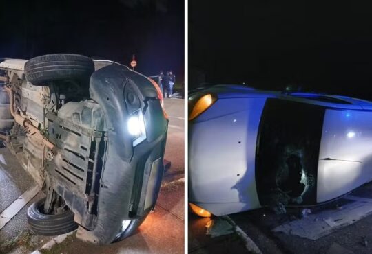 Carro capota apos perseguição da gcm de vinhedo