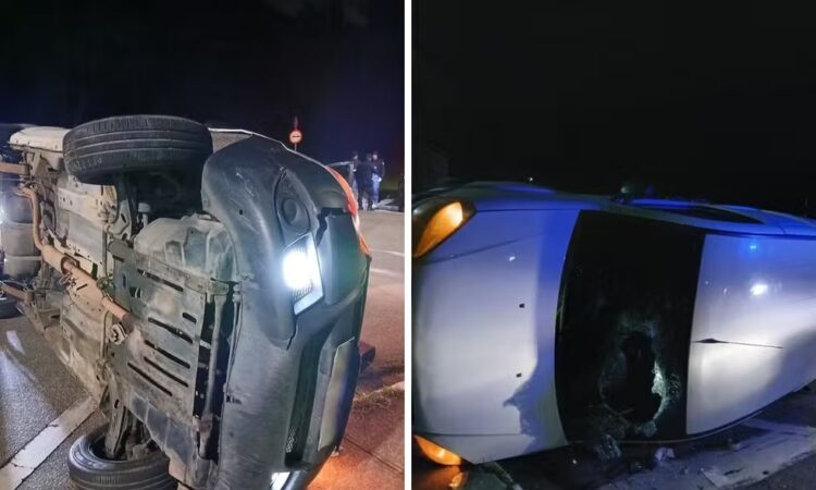Carro capota apos perseguição da gcm de vinhedo