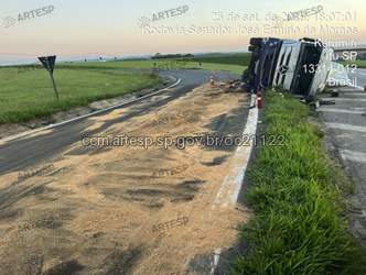 Carreta tomba na sp 75 itu